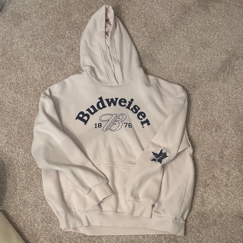 Budweiser Off-White Hoodie with Navy Logo